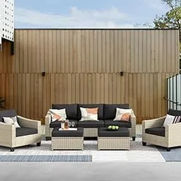 HOLYSOUL Seater Wicker Rattan Sofa with Ottoman – Modern Balcony Furniture | Stylish Rattan Design | Patio Seating with Outdoor Comfort Set | Removable Cushion Covers-image-69