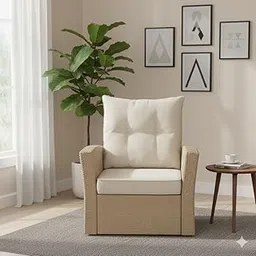 LOCCUS Outdoor All-Weather Wicker Armchair – Single Seater Patio Sofa with Washable Beige Cushions for Garden, Lawn, Poolside & Backyard-image-61