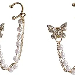 vassaley Korean Pearl Chain Ear Cuff Butterfly Stud Earrings For Women/Girls-picture-20