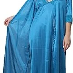 ledelav Elegant Black Satin Nightgown and Robe Set with Lace Trim, Long Length, 3/4 Sleeve-picture-54