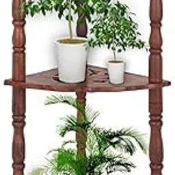 Moon Arts & Crafts Pakka Sheesham Wood 3-Tier Mini Corner Rack Side Table Home Decor (Brown, Size Aprox :- 8.5 x 8.5 x 21 inches)-Flower Design-picture-11