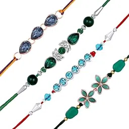 mahi Rakhi Multicolor Combo of 4 Beautiful Rakhi Set with Crystals for Men (RCO1105542M)-picture-28