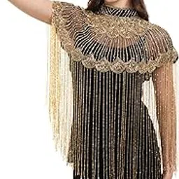 jedco Women's Net Cape Poncho Top, Black Gold, Round-Neck, Embroidered, Short Length-picture-34