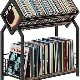 OGFC 58467 Classic 2-Tier Vinyl Record Storage Holder with Dividers, 24.4''W Vinyl Record Display, 300 LPs Vinyl Record Storage Rack, Suitable for Magazines, Books, Documents - Black-picture-25