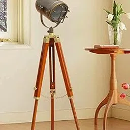 Royal Nautical Antique Double Shaded Floor Lamp, Antique Finish Floor Lamp with Brown Wooden Tripod Stand- Decorative Lamp-picture-23