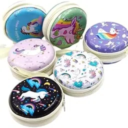 sv traders Unicorn Print Metal Tin Pouch Pack of 5/Ear Phone Holder for Kids/Birthday Return Gifts Favors Assorted Colors Designs-picture-35