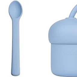 tudd Durable Dip and Scoop Set for Safe Self-Feeding | Blue with Mini Sip | Spill-Proof Silicone Straw Cup for Kids | Blue-picture-20