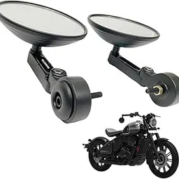 Bike Round Handle Grip End Side Front Mirror Black Compatible With Jawa 42 Bobber-picture-17