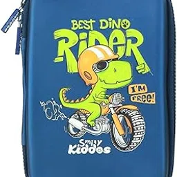 Smily Kiddos Ethylene Vinyl Acetate (Eva) Single Compartment Pencil Case Cute Large Capacity Hardtop Pencil Case Organizer School Kids Girls Women Pen Holder Pouch Multi Purpose (Rider Dino,Navy Blue) image 1