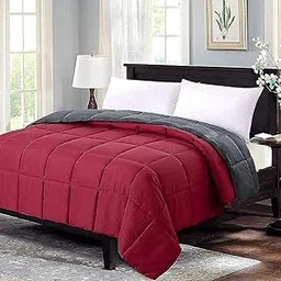 200 GSM Blanket for Summer Double Bed | Microfibre Reversible AC Comforter Set Duvet Quilt for King Size | Comfortable & Super Soft (Maroon & Grey)-picture-16