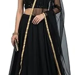 dwears Women Ethnic Designer Black Lehanga Skirts for Girls and Women II Flared Floor-Length Lehenga Skirt Length-39 | Black -A Color | Size : XS-picture-29