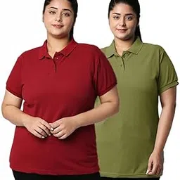 wear your opinion Women Plus Size Solid Polo Neck T-Shirt (Pack of 2)-picture-43
