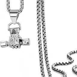 m men style Choker Trendy Dumbbell Titanium Fitness Gym Weight Plate Barbell Dumbbell Necklaces Silver Zinc And Metal Pendant Necklace Chain For Men And Women-picture-47
