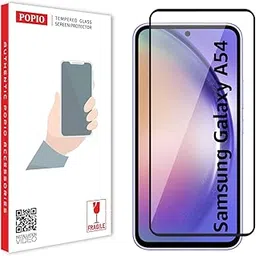 POPIO Tempered Glass Screen Protector Compatible For Samsung Galaxy A54 Cellphone (Black) With Edge To Edge Coverage And Easy Installation Kit image 1