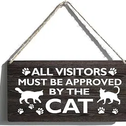 Wall Art Decor Wooden Sign Funny Cat Pet Wood Signs All Visitors Must Be Approved By The Cat Wall Art Decor Home Room Office Bedroom Decor 12 X 6 Inch-image-1