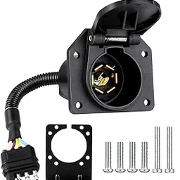 4 Pin to 7 Pin Adapter Trailer Light Adapter 4-Way Flat Truck to 7-Way Blade Reverse Plug Connector with Mounting Bracket 16AWG Copper Wire Trailer Light Plug for RV Truck Towing Solutions-image-39