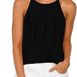 Womens Halter Tops Sleeveless Summer Tank Tops Casual Racerback Cami Pleated Loose Fit Sleeveless Tops Flowy-image-19