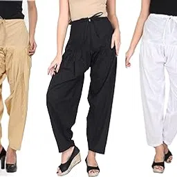 ladies n linen Women's Cotton Patiala Salwar (Pants) for Women Combo Pack of 3 (Three) Free Size-picture-54