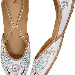 dfr Traditional Hand Dabka Zari Embroidery Rajasthani Ethnic Punjabi Comfortable Sole Cushioned Stylish Fancy Bellies Mojari Jutti for Women-picture-53