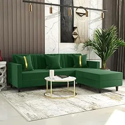 FURNY Carlo 4 Seater - L Shape Convertible Sofa Set for Living Room Furniture Sets 3 Piece Small Sofa, Modular Sectional Couch for Small Space, Upholstery-Velvet Fabric (Green)-picture-38