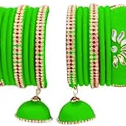 harshanvikaboutique| Silk Thread Ladies Trendy Designer| Bangles With Black Color| Set For Women's (Light Green) (Pack of 26) (Size-2/4)-image-38