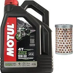 MOTUL 3100 4T GOLD 15W50 Synthetic Blend Engine Oil (2.5 L & OIL & AIR FILTER Bullet Classic 350-picture-57