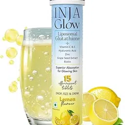 INJA Glow Liposomal Glutathione with Vitamin C & E,Hyaluronic Acid,Zinc,Biotin & Grape Seed Extract,4x More Effective,Reduces Dark Spots,Enhances Skin Glow & Collagen,Lemon Flavour,1 count,15 capsules-picture-23