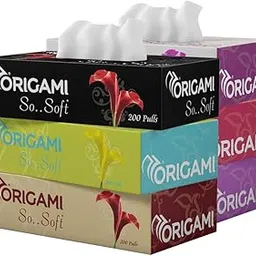 Origami 2 Ply Facial Tissue Box | Car Tissue - Pack of 6 (200 Pulls Per Box, 1200 Sheets)-image-2
