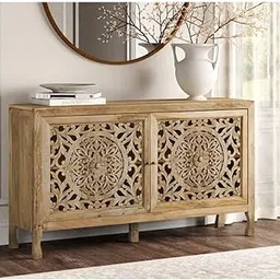 Goldview Furniture Solid Mango Wood Cabinet – Sideboard & Storage Cabinet for Living Room, Dining Room, or Kitchen, Crockery Cabinet Furniture, Natural Wood Finish-image-55