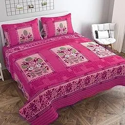 Sky Tex Pink Color Flower Pot Printed 170 TC Woolen Double Bed Blanket with 2 Pillow Cover (Can Be Used As Blanket As Well As Bed Sheet)-picture-27