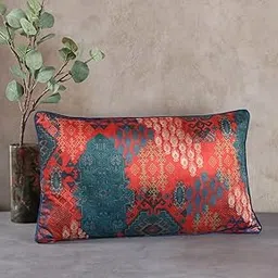 India Circus by Krsnaa Mehta Heritage Haven Multicolor Printed Decorative Velvet Cushion Pillow Cover for Couch, Sofa, Bed, Pack of 1 (8 x 16 Inches)-picture-20