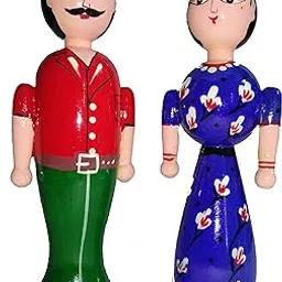 Crafts India Handcrafted channapatna Wooden Goa Couple Doll (Assorted) - 18 cms-image-28