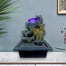 Seven Moon Mountains Design Tabletop Water Fountain with Crystal Ball - Desktop Waterfall Decor for Living Room & Office, Deep Basin, Natural River for Zen Relaxation (7MWF08)-picture-28