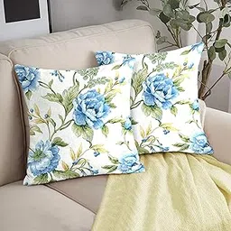Ambbi Collections Floral Cushion Cover 20x20 Set of 2 Satin Pillowcase Decoration for Sofa Bedroom Living Couch Kids Room (50cm x 50cm)-image-0