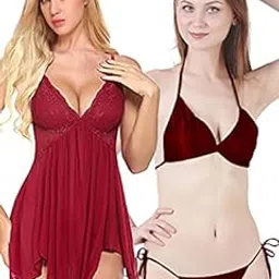 love maker Lace Net Stylish Women Nightwear with Cotton Bra Panty Set for Women, Non Padded Bra Panty Set for Women & Night Wear Honeymoon Nighty for Women.-picture-29