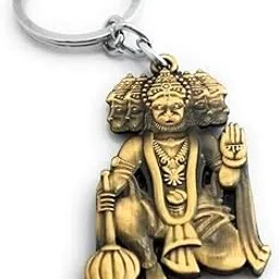 Generic Lord Panchmukhi Hanuman Bajrangbali Double Sided Metal Keychain for Home Office Car Bike (Bronze)-picture-35