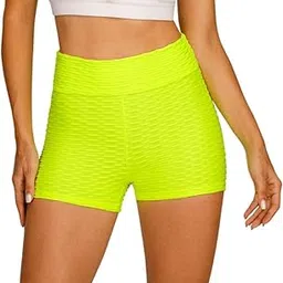 ftk Bubble Jacquard Women's Yoga Shorts | Hip-Lifting, Stretchable Fitness & Workout Wear | Yellow-L-picture-23