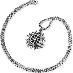 m men style Metal Silver Biker Star Pentagram Wheel Sun With Box Chain Pendant Necklace Chain Gift For Men Boys-picture-18