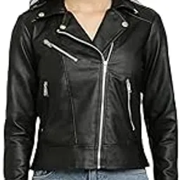 del jonnes Women Faux Leather Biker Jacket with Lapel Collar-picture-19