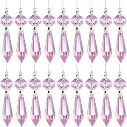 Vansh Traders 20 Pieces Chandelier Icicle Crystal U-Drop Prisms Lamp Parts Glass Pendants Beads for Wedding Party or Holiday Decoration 38mm Pink-picture-21
