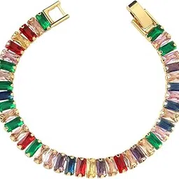 estailo Fashion Luxury Tennis Bracelet, Multi-Coloured Crystal Gemstones, Gold-Plated Setting-picture-11