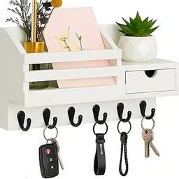 AG SHOPEE Wooden Wall Mounted Key Holder with Hooks and Organizer Shelf Wall Rack for Letters Wallets and Accessories Home and Office Wall (White, Drawer Organizer)-picture-29