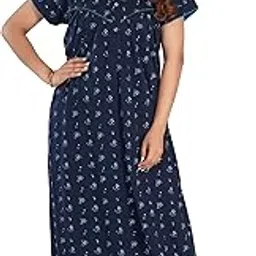 Women's Hosiery Cotton Nighty| Half Sleeves | Night Wear | Maxi for Women | Size-Large, Round Shaped Neck (Article-SK-041B) Blue-picture-13