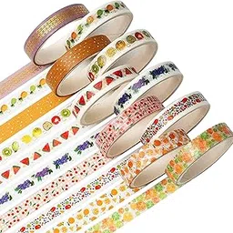 Rack Jack Masking Tape Washi Rolls Decorative Golden Foil for Arts DIY Crafts Journal Supplies Planners Scrapbook Gift Wrapping No Residue - 8mm x 2mtrs - Pack of 10 Rolls (Fruit)-image-63