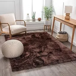 SHAG WEAVING CARPET® Micro Polyester Yarn Super Soft Fluffy Area Rug for Living Room Handmade 2 Inches (Thickness,Pile) Self Design Color Chocolate Brown Size(3x5 Feet 90x150 Cm)-picture-10