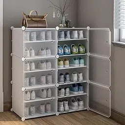 Gattica Portable Shoe Rack For Home, Plastic Household, DIY Shoe Rack with Dustproof Door for Heels/Slippers/Boots for Entryway or Bedroom (12Shelf White)-image-95