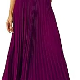 kzully | Flowing Grace Women's Satin Accordian Pleat Maxi Flared Skirt Wine-picture-17