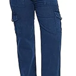 FGJ Women’s Dark Blue High-Rise Cargo Jeans – Stretchable & Comfortable for Adults-picture-10