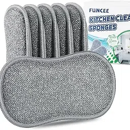 FunCee Upgrated Dual-Sided Sponges Kitchen, 6 Pack Microfiber Non Scratch Dish Scrub Sponge, All Purpose Dish Washing Scrubber for Cleaning Dishes, Kitchen, Pots, Pans, Sink & Household-image-7