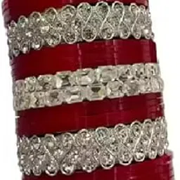 S.S.E Enterprise Crystal Embellished Red Bangles Set for Women, Traditional Design, Pack of 2-picture-20